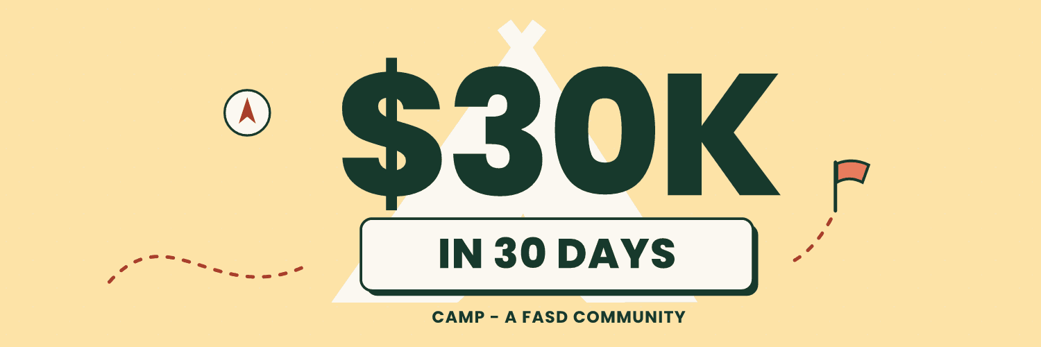 $30K in 30 Days X cover with CAMP tent and trail